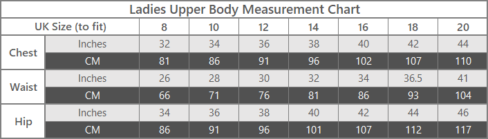 ladies upper body size guide
