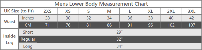 mens lower body size guide
